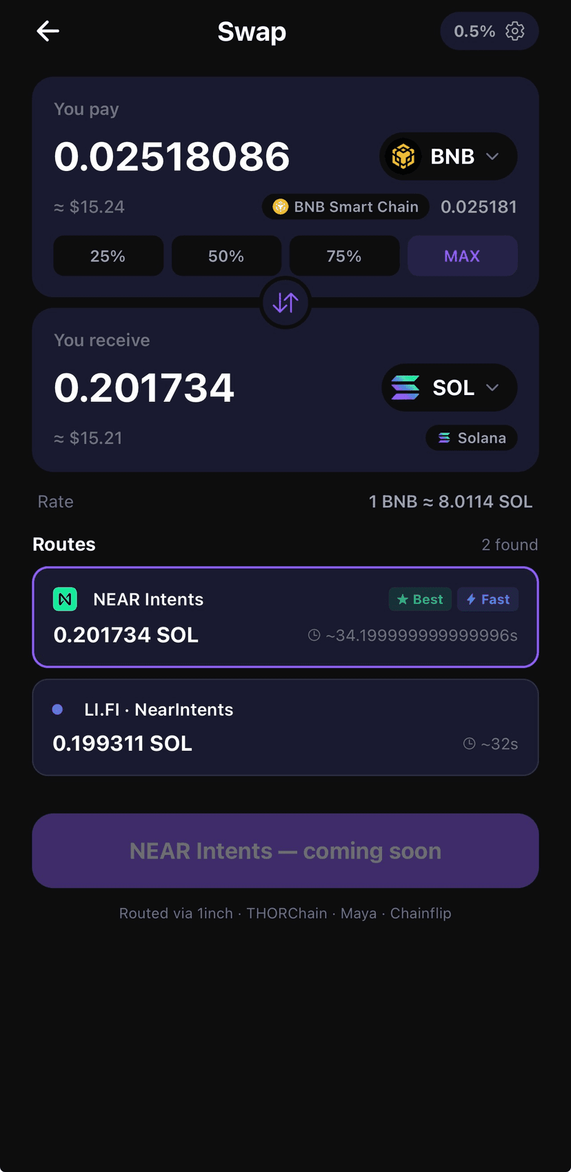 369 Wallet cross-chain swap screen — exchange BTC, ETH, SOL, XRP and 10,000+ tokens across 30+ blockchains
